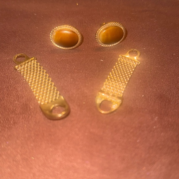 🐈⬛ Vintage Swank Tigers Eye Gold Tone Cufflinks - Picture 2 of 5